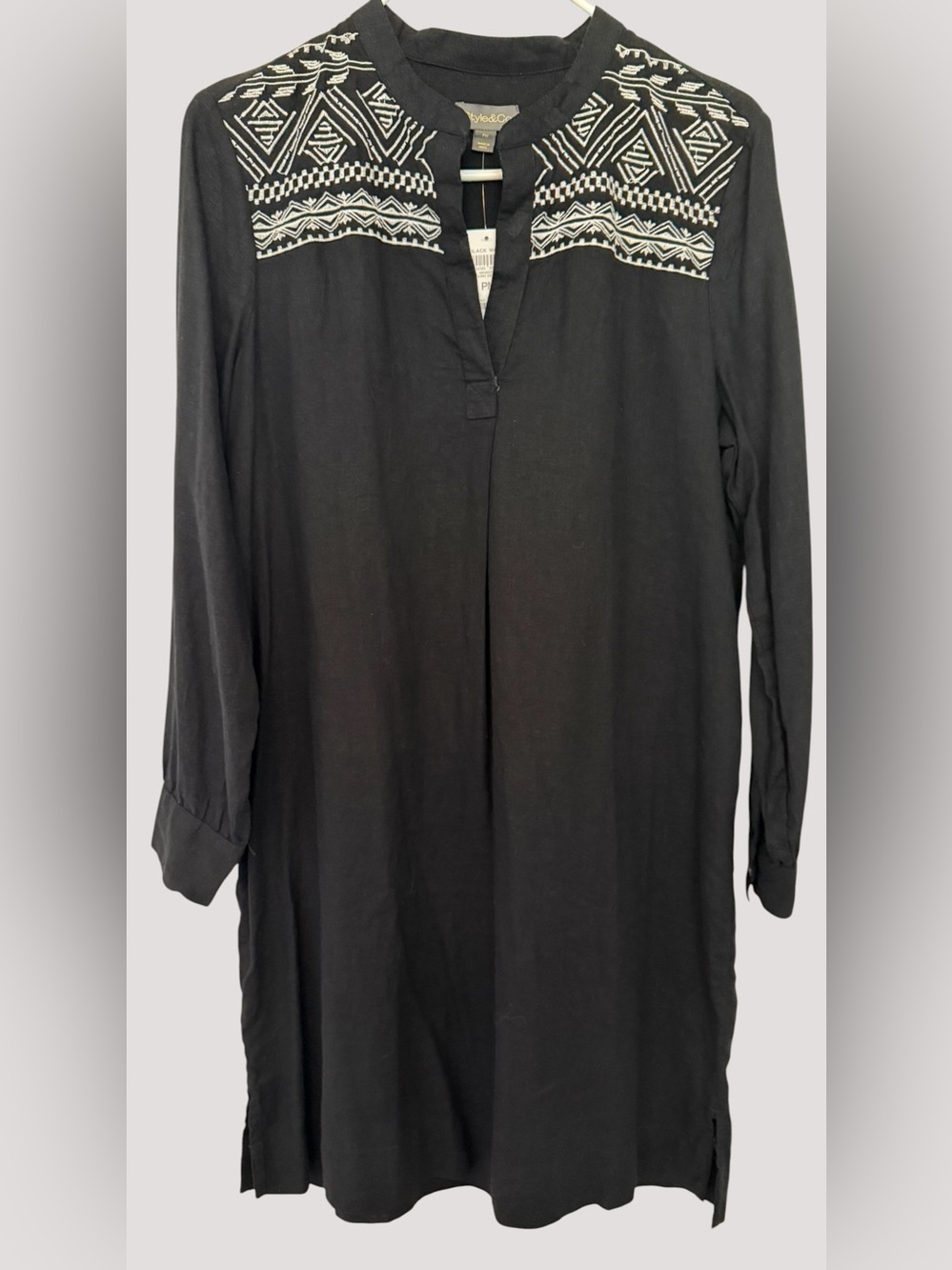 Style & Co. Petite Black Embroidered V-Neck Women’s Dress
